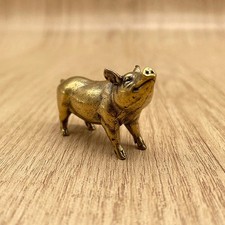 Vintage Brass Pig Figurine Mini Pig Statue Animal Desk Ornament Lucky Gift New picture