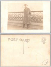 RPPC Man Standing On Ornate Bridge Photo Postcard picture